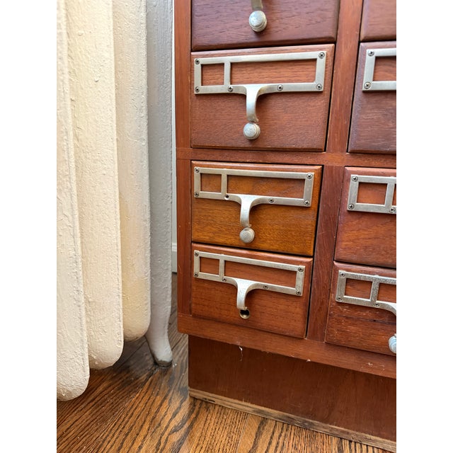 Wood Vintage Library Card Catalog Cabinet- Large Solid Wood Apothecary Style For Sale - Image 7 of 10