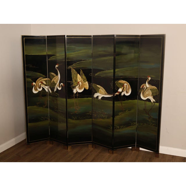 Japanese Style Hand Painted Lacquered Six-Panel Room Divider For Sale - Image 17 of 18