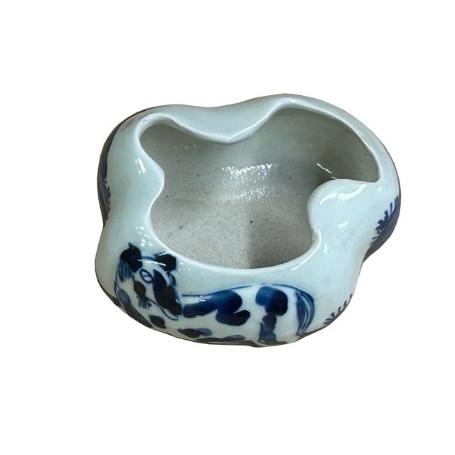Blue Tiny Small Blue White Oriental Abstract Graphic Porcelain Container For Sale - Image 8 of 9