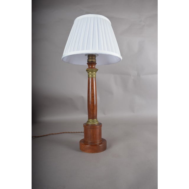 Neo-Classical Turned Wood and Brass Column Table Lamp with Pleated Shade, 1950s For Sale - Image 10 of 11
