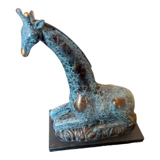 Teal and Golden Sitting Giraffe Statue For Sale