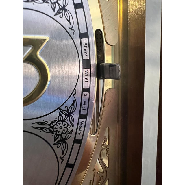 Gold Vintage Ansonia “Gold Medallion” Mechanical Wall Clock – Triple Chime, Solid Wood Case For Sale - Image 8 of 12
