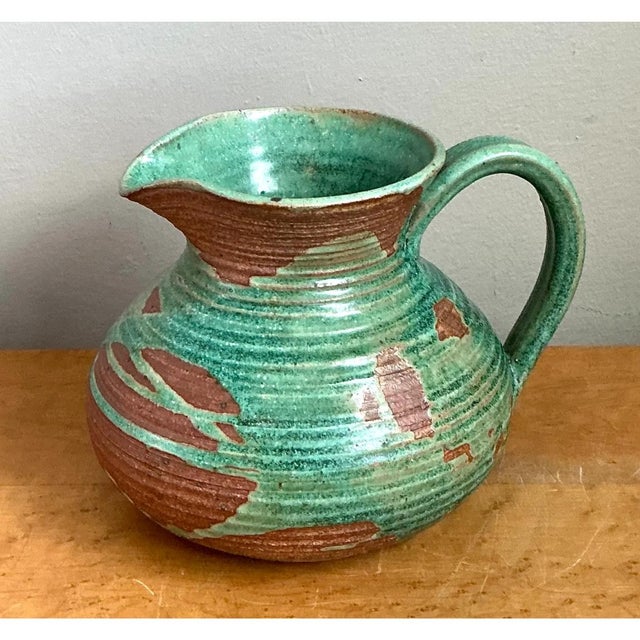 Vintage Green and Brown Ceramic Pitcher For Sale In West Palm - Image 6 of 13