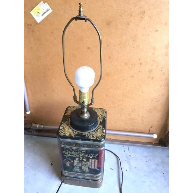 Ink Blue Early 20th Century Chinoiserie Tea Canister Lamp For Sale - Image 8 of 12