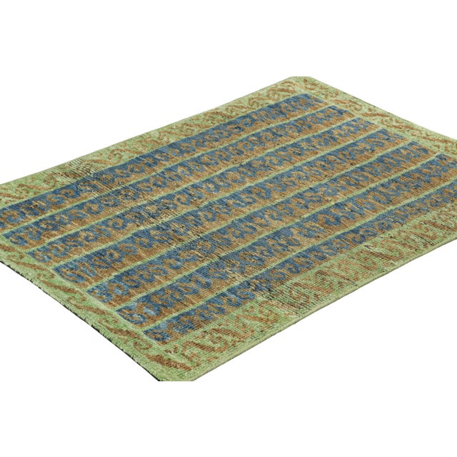 Rug & Kilim Rug & Kilim’s Tribal Style Rug in Blue, Green, and Beige-Brown Geometric Stripes For Sale - Image 4 of 8
