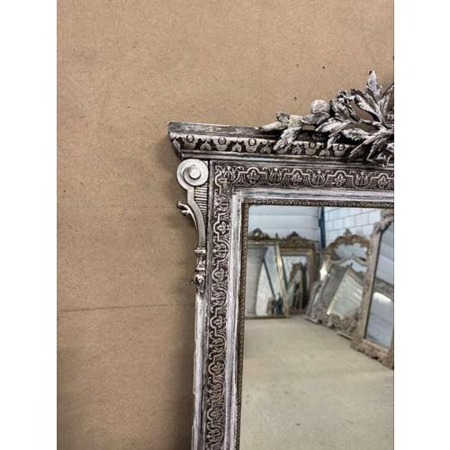 Large 19th Century Antique French Carved Wood and Gesso Silvered Mirror For Sale - Image 6 of 8