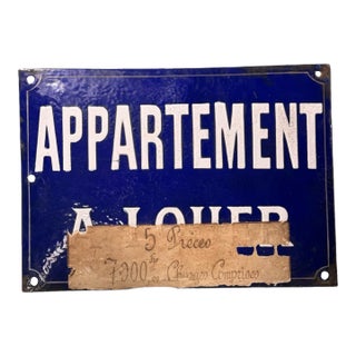Antique French Porcelain Apartment for Rent Advertising Sign For Sale