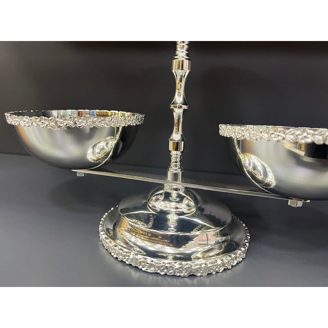 Handcrafted Brass 3-Tiered Serving Bowl with Daisy Detail For Sale - Image 4 of 9