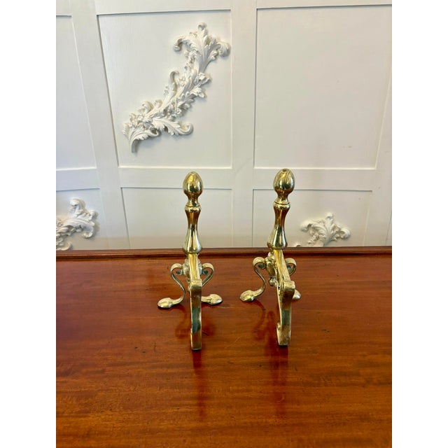 Antique Victorian Brass Fire Dogs, 1860s, Set of 2 For Sale - Image 3 of 5