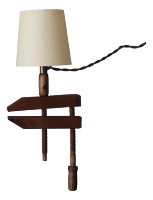 Wooden Handscrew Clamp Lamp With Shade by Understated Design Los Angeles