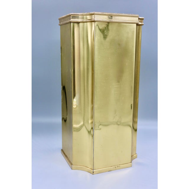 Vintage Hexagonal Brass Umbrella Stand — Tall Tapered Lacquered Brass For Sale - Image 4 of 10