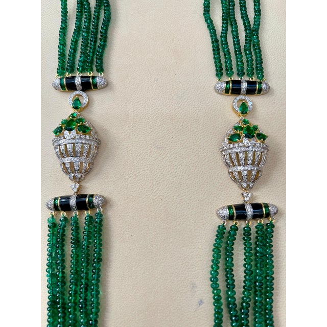 2010s 335 Carat 5-Strand Emerald Necklace with 6.5 Carat Diamond & Enamel in 14k Gold For Sale - Image 5 of 18