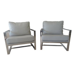 Modern Leather & Chrome Chairs From Italy a Pair For Sale