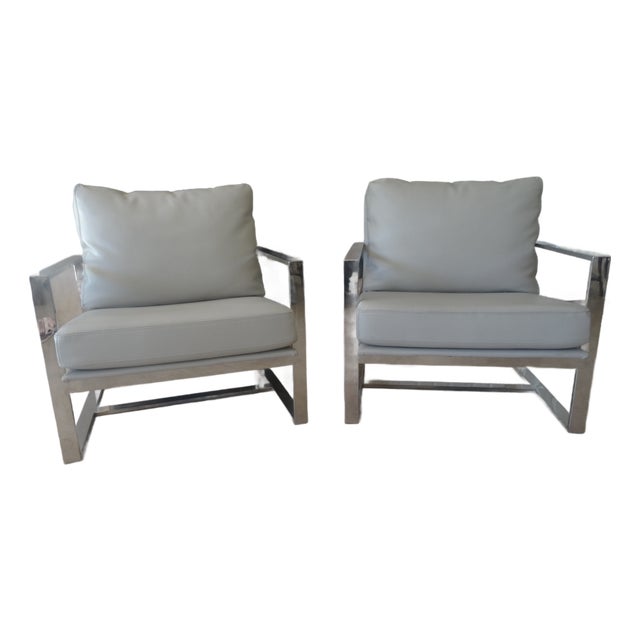 Modern Leather & Chrome Chairs From Italy a Pair For Sale