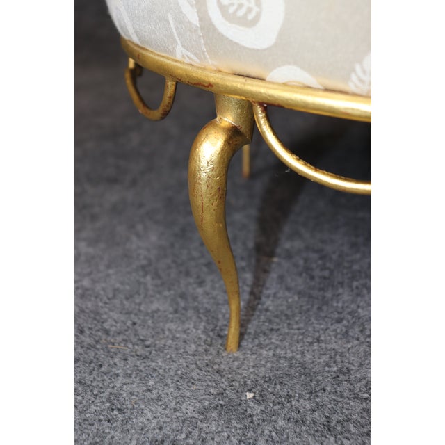 Art Deco Andre Arbus Art Deco Style Gilt Iron Circular Upholstered Stool For Sale - Image 3 of 6