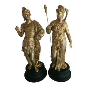 Antique 19th Century Pair of Gilded Sculptures of Mars and Minerva