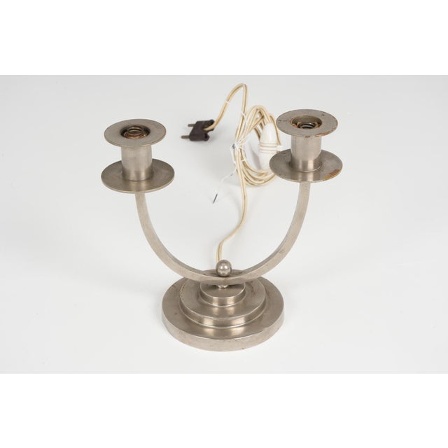 Art Deco French Table Lamp in Nickel Plating, 1930 For Sale - Image 6 of 7