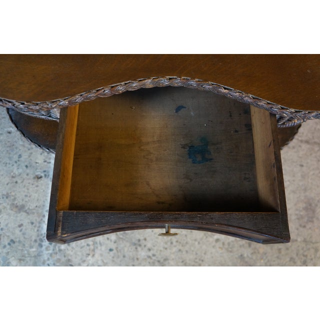 Antique American Quartersawn Oak & Wicker Kidney Writing Desk Dressing Table For Sale - Image 9 of 16
