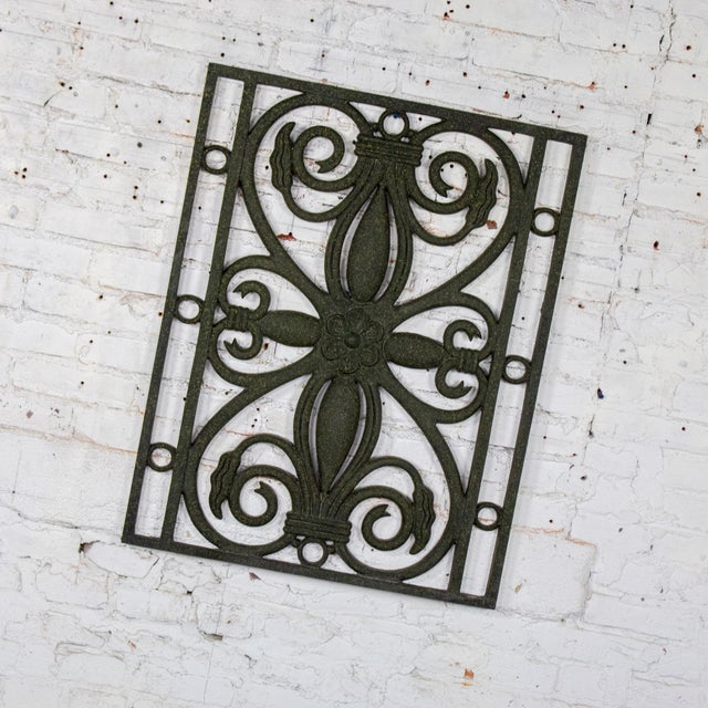 Handsome vintage Gothic Revival style architectural cast aluminum decorative window panel or scroll grate wall hanging...