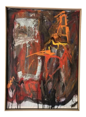 Original Abstract Painting by Erik Sulander 29x40x2.5 Oak Frame Signed