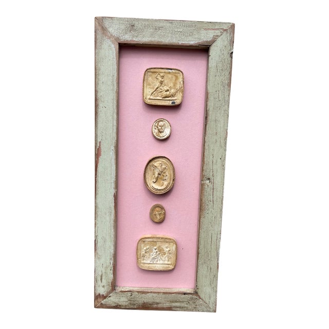 Classical Framed Grand Tour Style 5 Intaglios in 1880s Pine Frame For Sale