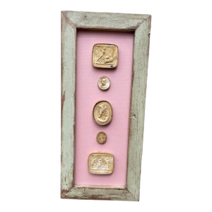 Classical Framed Grand Tour Style 5 Intaglios in 1880s Pine Frame
