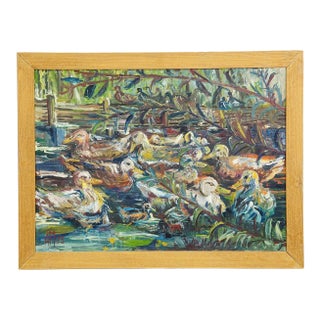 Duck Pond in Taufkirchen, 1975 – Oil Painting by Alexander Michael For Sale