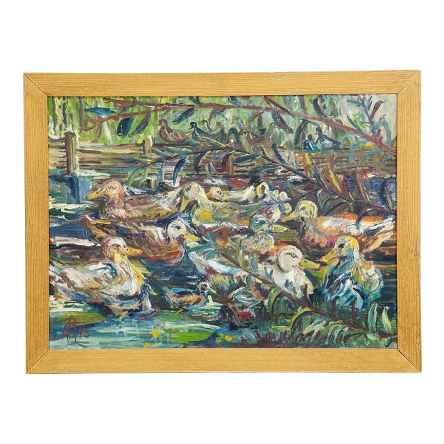 Duck Pond in Taufkirchen, 1975 – Oil Painting by Alexander Michael For Sale