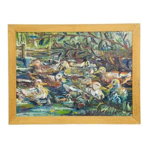 Duck Pond in Taufkirchen, 1975 – Oil Painting by Alexander Michael