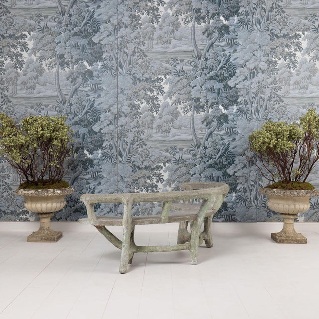 Antique French Faux Bois Concrete Demi Lune Garden Bench For Sale In Wichita - Image 6 of 12