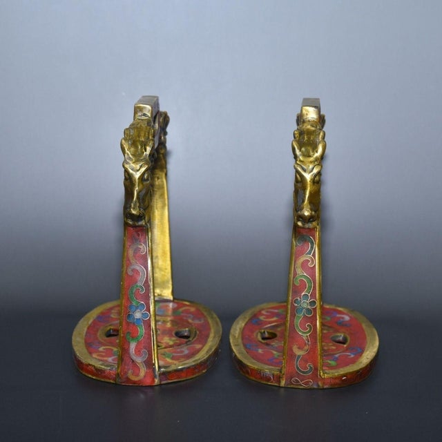 Metal Pair of Antique Cloisonné Enamel Stirrups With Dragon Motif, 1.43kg For Sale - Image 7 of 9