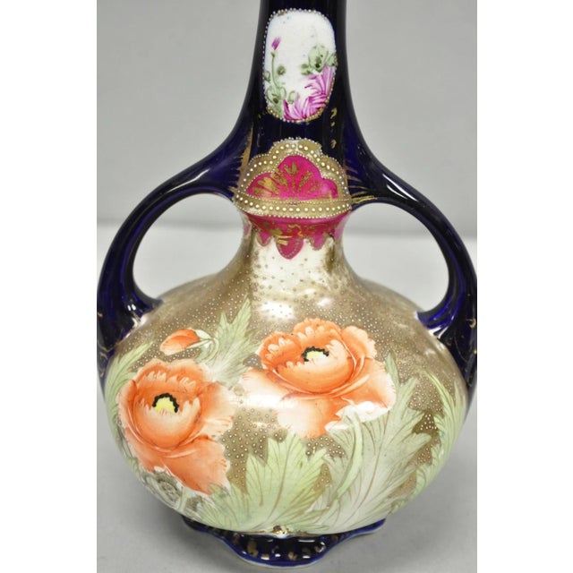 Antique Royal Nippon Hand Painted Nishiki Cobalt Blue Floral Vase With Stopper For Sale - Image 11 of 17