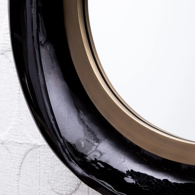 Modern Modern Mirror in Black Shell With Bronze Patina Brass by R&y Augousti For Sale - Image 3 of 9