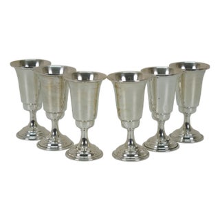 Mid 20th Century Sterling Silver 925 Cordial Liquor Port Aperitif Shot Glasses Goblets - 6 Pieces For Sale