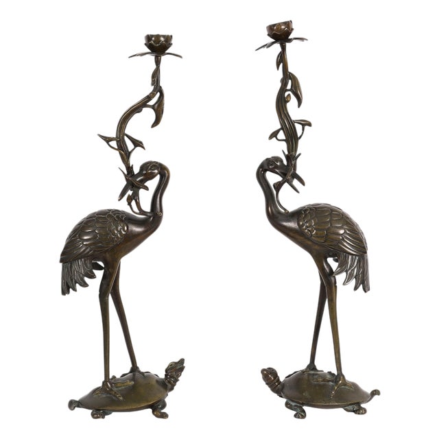 Antique Japanese Bronze Pricket Candlesticks, 19th Century, Set of 2 For Sale