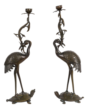 Antique Japanese Bronze Pricket Candlesticks, 19th Century, Set of 2