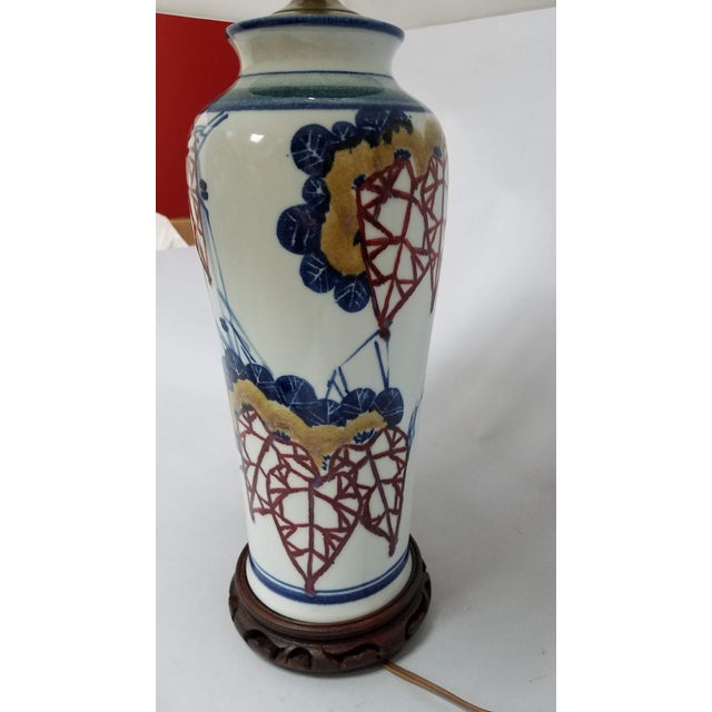 19th Century Japanese Birds on Branch Vase Lamp & Shade For Sale - Image 4 of 9