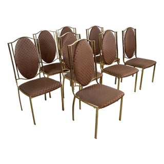 1970’s Italian Hollywood Regency Brass Dining Chairs - Set of 8 For Sale