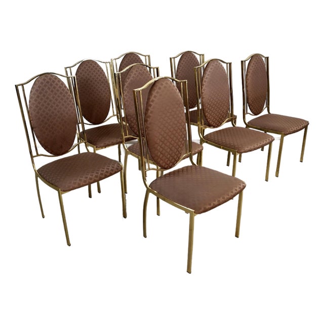 1970’s Italian Hollywood Regency Brass Dining Chairs - Set of 8 For Sale
