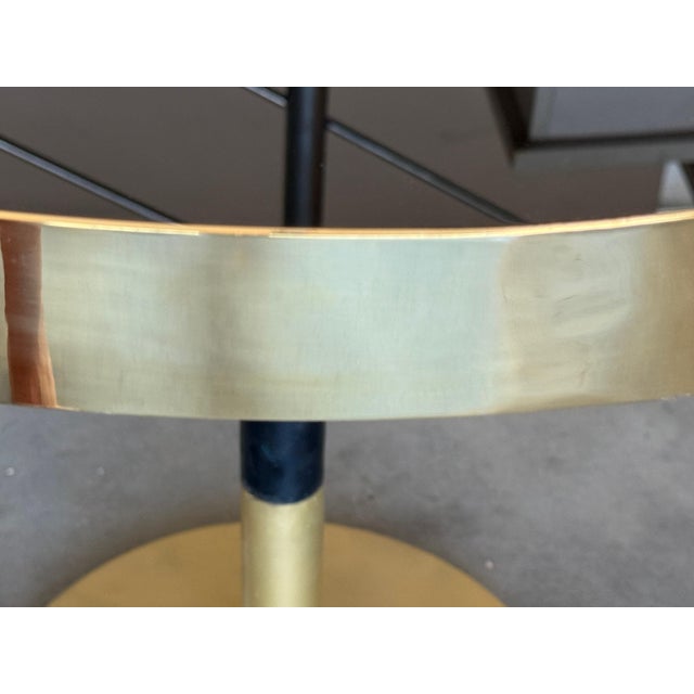 1970s Hollywood Regency Round Cantilever Brass Dinning Table with Black Glass For Sale - Image 13 of 18