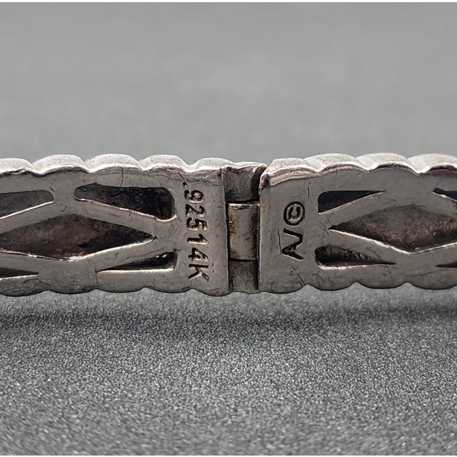 Metal Alwand Vahan Sterling Silver 14k Gold Diamond Bangle Bracelet For Sale - Image 7 of 8