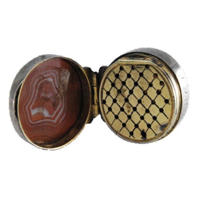 Silver and Gold Vinaigrette Box with Stone Lid For Sale