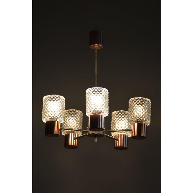 Copper Mid-Century Chandelier in Chrome, Steel, Copper and Glass, Czech, 1960s For Sale - Image 8 of 10