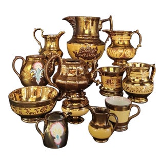 19th Century Antique English Copper Lustreware Collection- 12 Piece Set For Sale