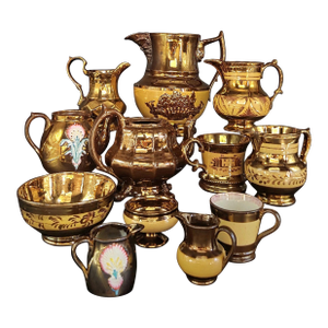 19th Century Antique English Copper Lustreware Collection- 12 Piece Set