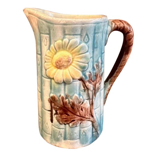Antique Majolica Pitcher Floral For Sale