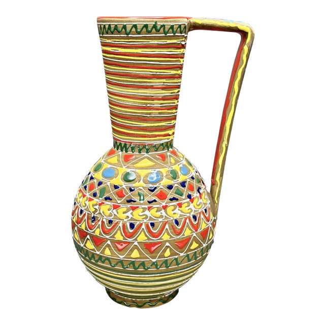 Vintage 1950’s Mid Century Modern Marmaca Italy Enameled Ceramic Art Pottery Pitcher For Sale