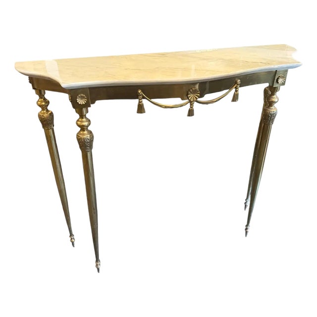 1950s Mid-Century Modern Yellow Marble and Brass Italian Console For Sale