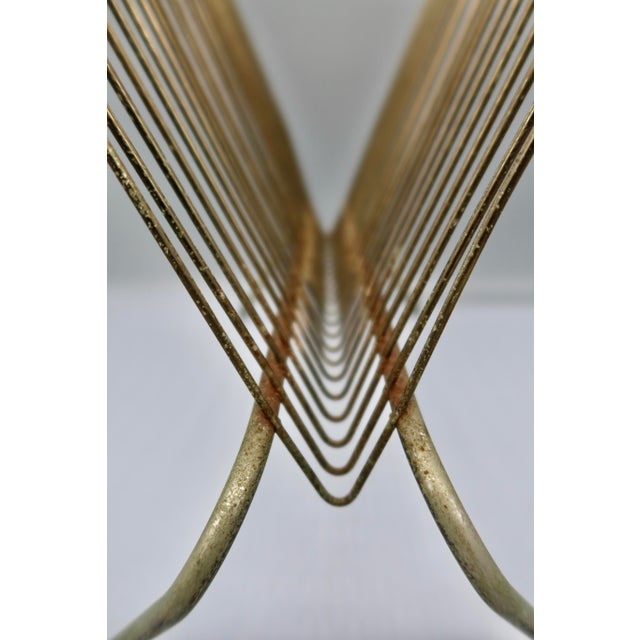Vintage Mid-Century Brass-Tone Wire Magazine Rack For Sale In Austin - Image 6 of 9
