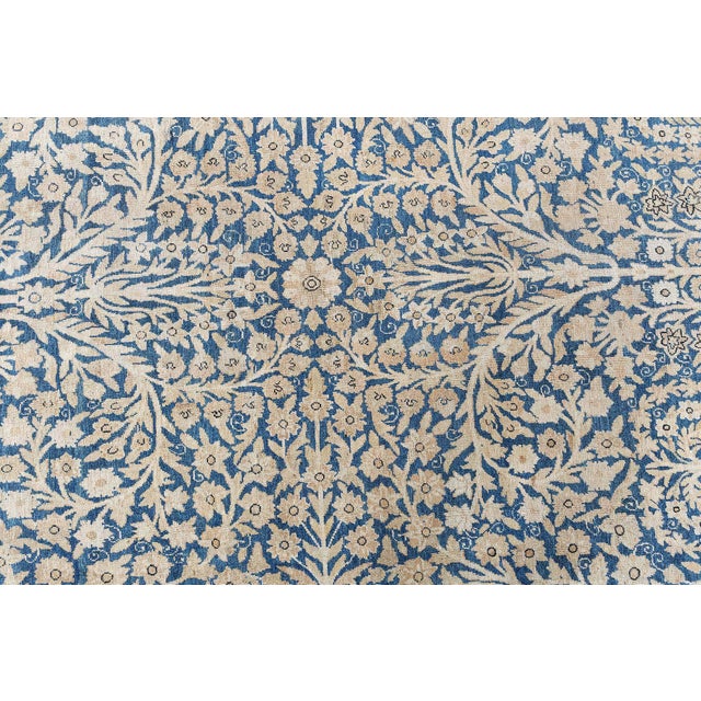 Persian Fine Antique Persian Kirman Blue Handmade Wool Carpet For Sale - Image 3 of 9